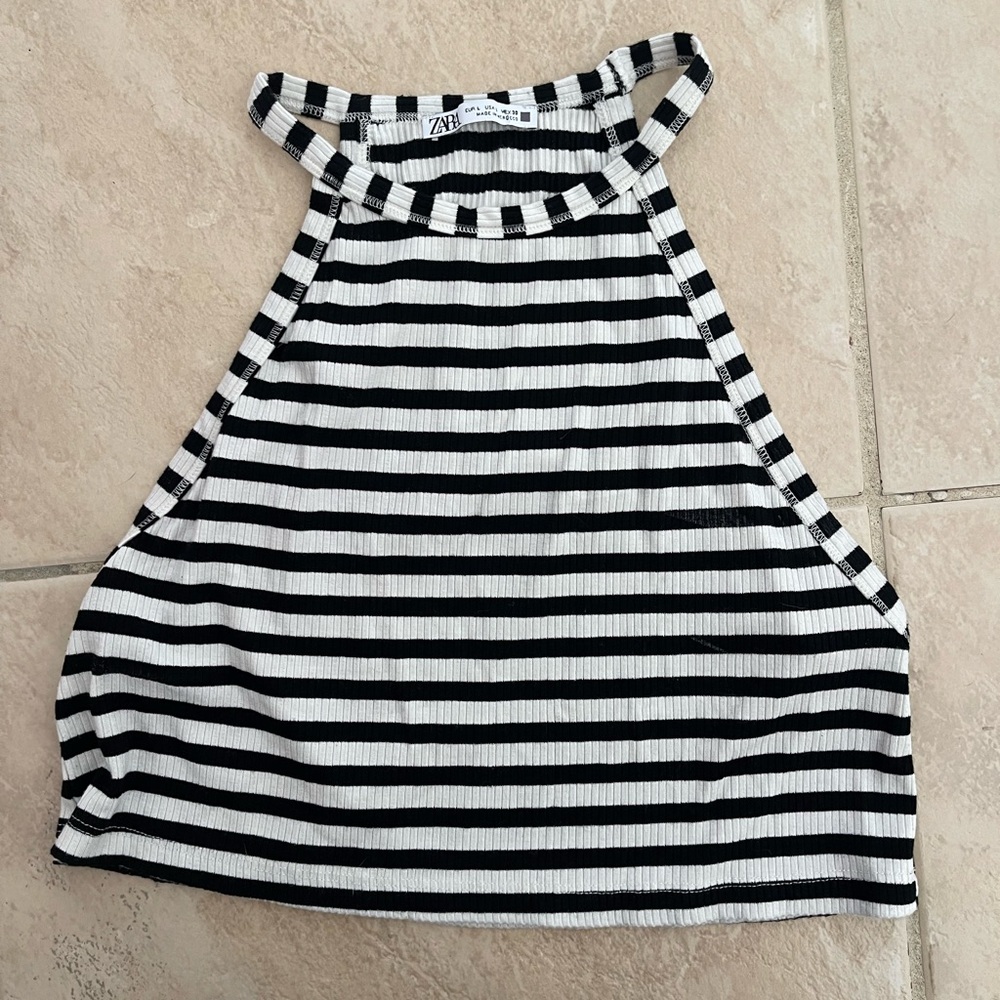 Zara Black and White Striped Halter Crop Top